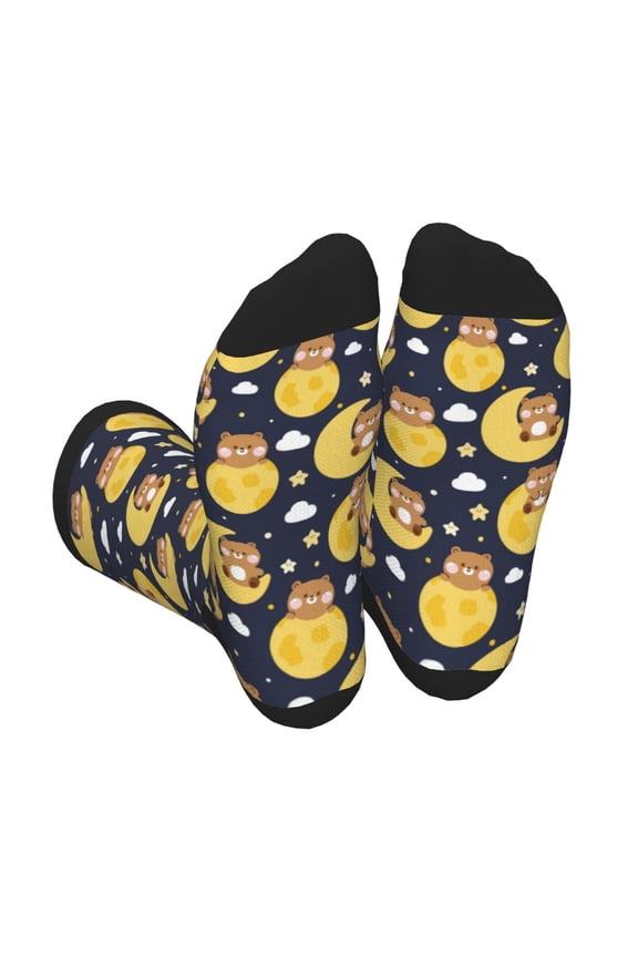 Moon Bear Print Crew Socks for Men and Women, Men's Soft Moisture-wicking Sock