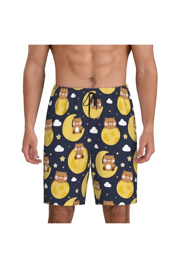 Moon Bear Print Men's Sleepwear Shorts Pajama Bottom Lounge Short nightwear with Convenient Pockets for Relaxed Home Wear-4X-Large