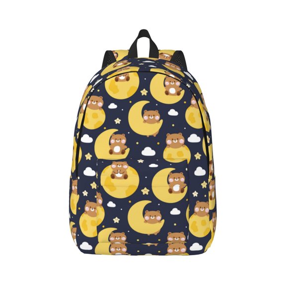 Xecao Moon Bear for Canvas College Laptop Backpack, Durable Rucksack Travel Notebook Bag School Backpack Book Bag for Men Women