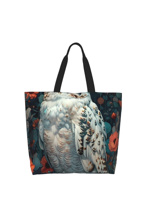 Moon Flower White Owl for Tote Bag for Women, Tote Shoulder Bag with a littlw pocket and Handbag for Travel, Work