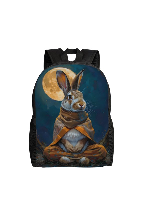 Moon Night Sky Cute Rabbit Print School Backpack with Laptop Compartment Small Travel Laptop Backpack for Women Men Waterproof College Backpack Simple School Bag