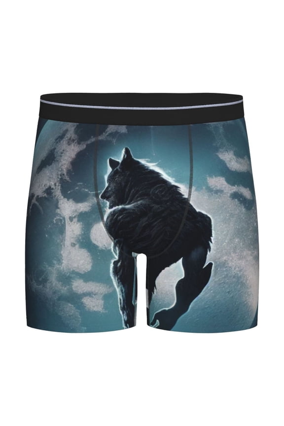 Moon Wolf Warrior Print Boxer Briefs for Men's Stretch Moisture-Wicking Underwear, Mid-Rise Classics breathable fabric