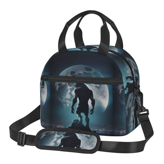 Xecao Moon Wolf Warrior Print Insulated Lunch Box, Lunch Cags Lunch Bag Featuring An Adjustable Shoulder Strap