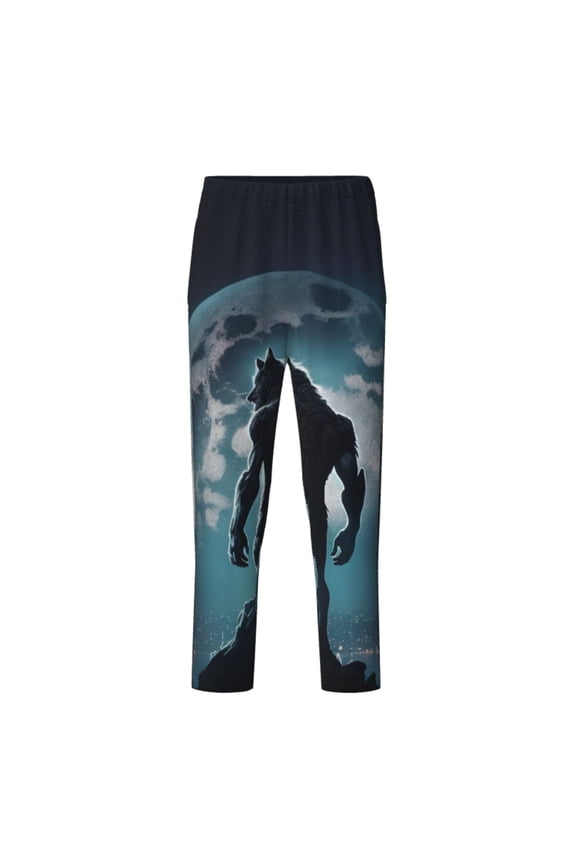 Moon Wolf Warrior Print Teenagers' Pajama Pants Long Sleep Pants Soft Elastic Waist Pajama Bottoms Elastic waist with 2 Pockets 5-16 Years-Small