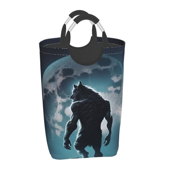 Xecao Moon Wolf Warrior for Laundry Basket,Collapsible Large Laundry Hamper,Wash Bag for Laundry Room, Rolling Laundry Basket with Handles