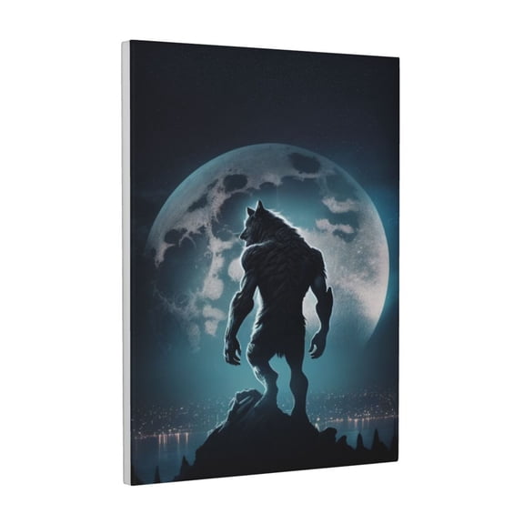 Xecao Moon Wolf Warrior for Ready-to-Hang Canvas Art 12x16 Inches - Waterproof HD Print Solid Wood Frame for Gifting,Vertical