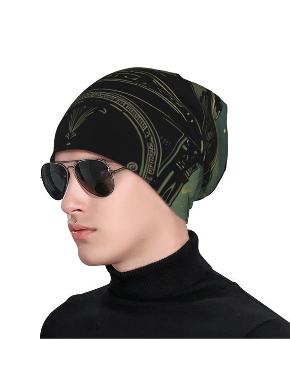 MoonNight Sky Crow Print Beanie Knitted Hat for Men Women, Winter Fashion Knit Cuffed Caps Unisex