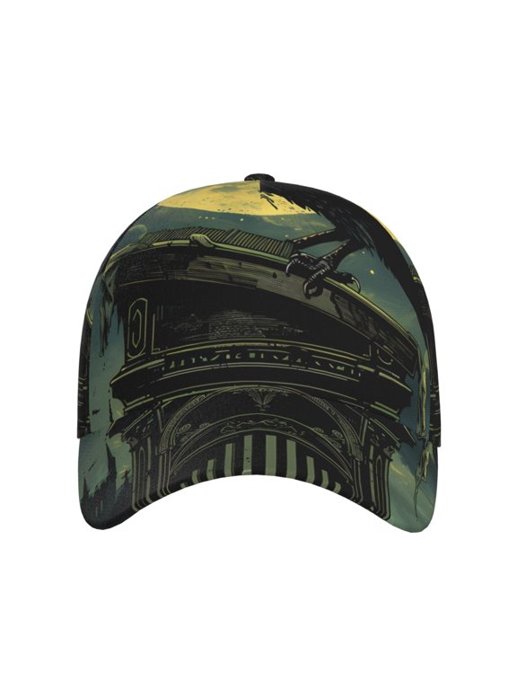 MoonNight Sky Crow for Baseball Cap: Unisex, crafted from classic polyester twill fabric, featuring a soft unconstructed design