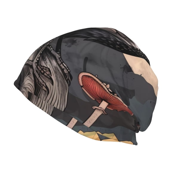 Xecao Moonlit Crow Blossoms Print Knit Hat,Winter Beanie for Men Women, Beanie Soft Warm Ski Stocking Cuffed Cap
