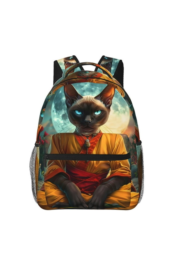 Moonlit Hairless Cat Monk Backpack, a stylish and functional choice for both men and women, is the perfect basic bookbag for college, work, or travel