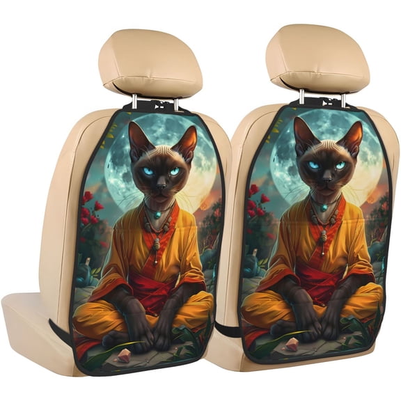 Xecao Moonlit Hairless Cat Monk Pattern Car Seat Back Protector 2 Pack Large Capacity Pocket, Kick Mats Back Seat Protector