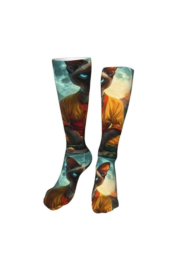 Moonlit Hairless Cat Monk Print Calf Socks Seamless Toe, Knee High Long Socks, Sports Socks Trouser Socks for Women and Men-One Size