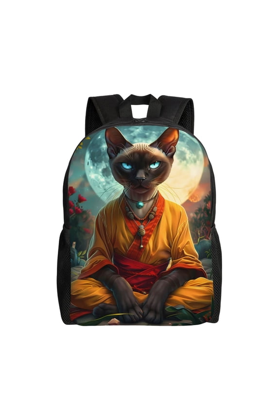 Moonlit Hairless Cat Monk Print School Backpack with Laptop Compartment Small Travel Laptop Backpack for Women Men Waterproof College Backpack Simple School Bag