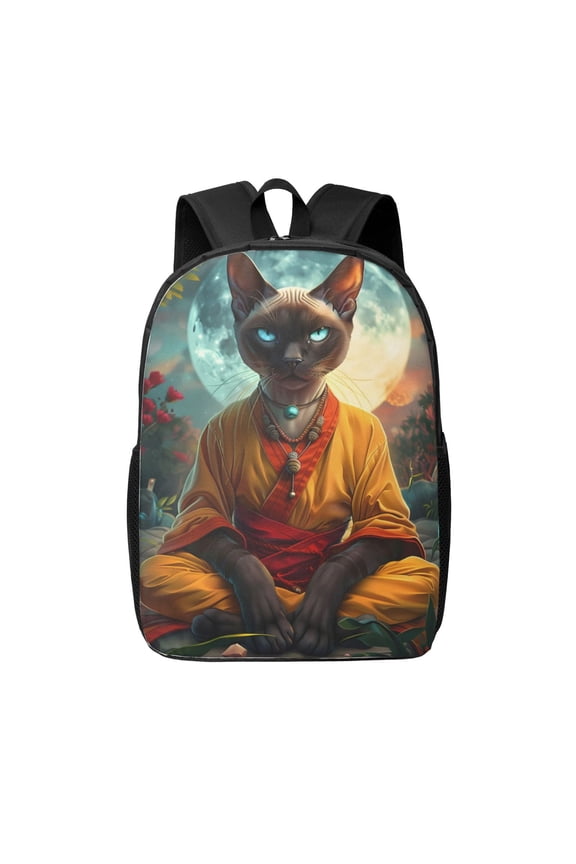 Moonlit Hairless Cat Monk print Travel Backpack, Large Computer Backpack for Men Women, College School Rucksack Book Bag