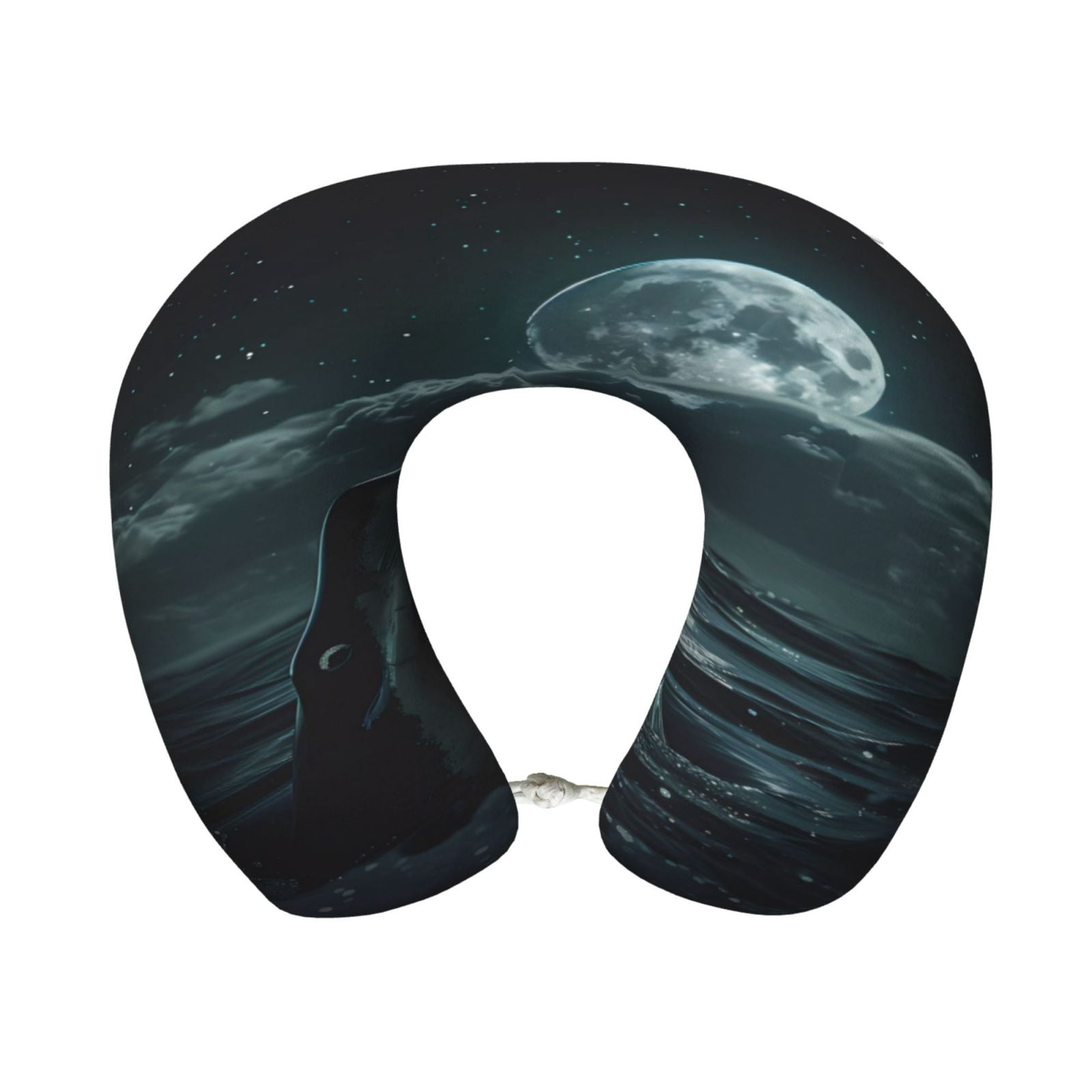 Xecao Moonlit Night Sky Shark Print Memory Foam Cervical Neck Pillow Versatile U-Shaped Pillows for Home,Office,Camping,Travelling,Soft Washable Cover