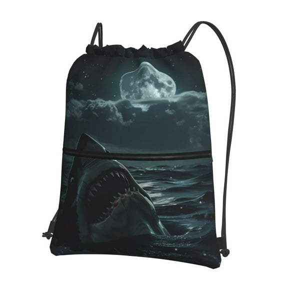 Xecao Moonlit Night Sky Shark for Drawstring Bags,Pull String Backpack Bags,String Bag Sackpack