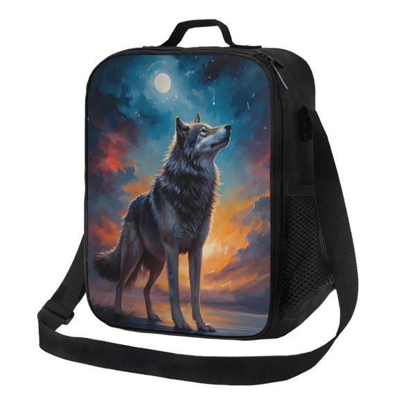 Xecao Moonlit Night Sky Wolf Print Lunch Bag - Durable, Double-Insulated Lunch Bag, Holds Lunch Box, Water Bottle, & Snacks,Leakproof Cooler Tote Bag