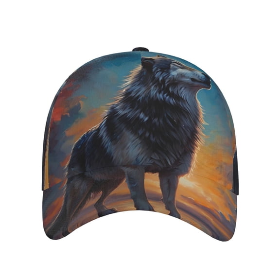 Xecao Moonlit Night Sky Wolf for Baseball Cap: Unisex, crafted from classic polyester twill fabric, featuring a soft unconstructed design