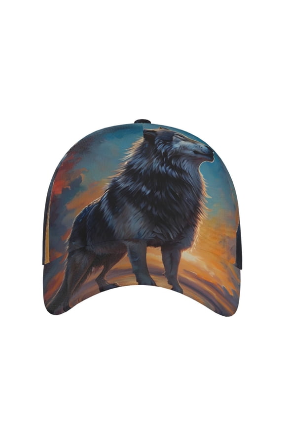 Moonlit Night Sky Wolf for Baseball Cap: Unisex, crafted from classic polyester twill fabric, featuring a soft unconstructed design