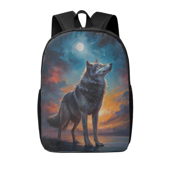 Xecao Moonlit Night Sky Wolf print Travel Backpack, Large Computer Backpack for Men Women, College School Rucksack Book Bag