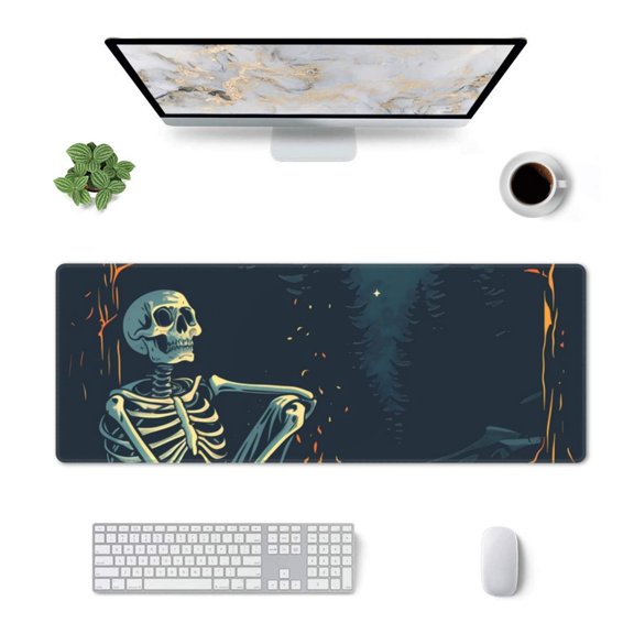Xecao Moonlit Skeleton Campfire for Mouse Pad - Waterproof Extended Contour Mouse Mat, Large Gaming Mousepad Laptop Keyboard Mat with Non-Slip Rubber Base