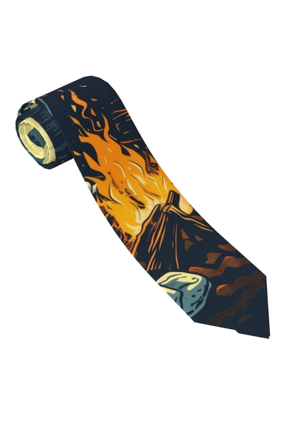 Moonlit Skeleton Campfire Print Tie For Men Necktie Woven Jacquard Neck Ties,Classic Men's Tie