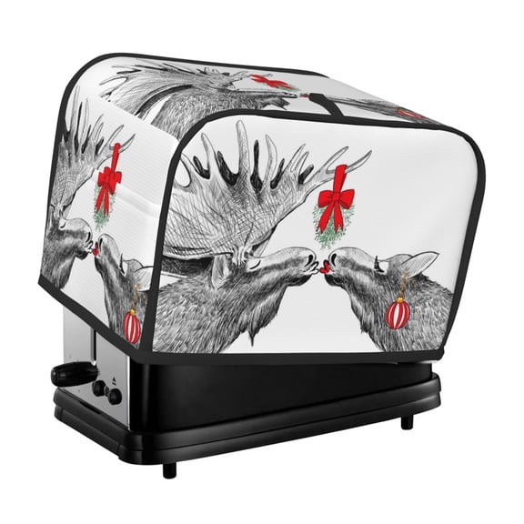 Xecao Moose Kissing Under Mistletoe Print 2 Slice Toaster Cover with Pockets, Small Appliance Cover, Dust and Fingerprint Protection, Machine Washable