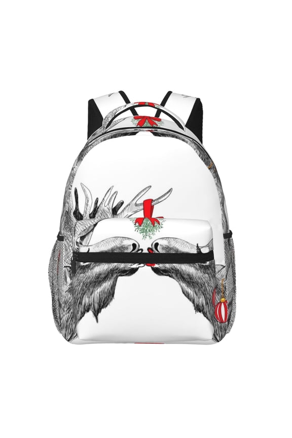 Moose Kissing Under Mistletoe Backpack, a stylish and functional choice for both men and women, is the perfect basic bookbag for college, work, or travel