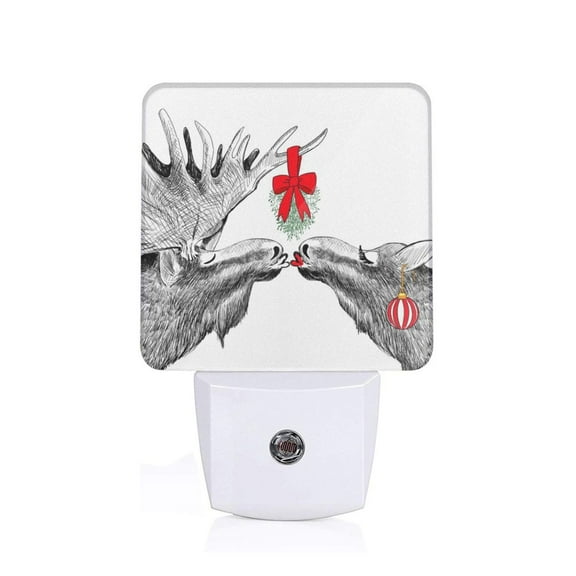 Xecao Moose Kissing Under Mistletoe for Night Light - a Wall-mounted LED Fixture with A Dusk-to-dawn Sensor, Ideal for Bedrooms, Bathrooms, Hallways, and Kitchens-UK
