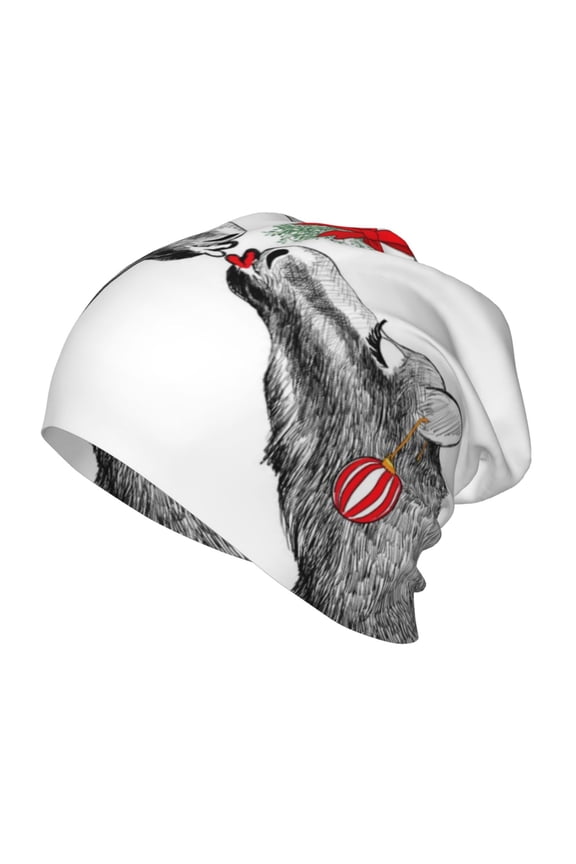 Moose Kissing Under Mistletoe Print Beanie Hat Toddler Girls Boys, Baby Hats Winter Warm Knitted Thermal, Kids Winter Caps