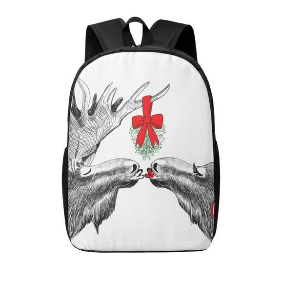 Xecao Moose Kissing Under Mistletoe print Travel Backpack, Large Computer Backpack for Men Women, College School Rucksack Book Bag