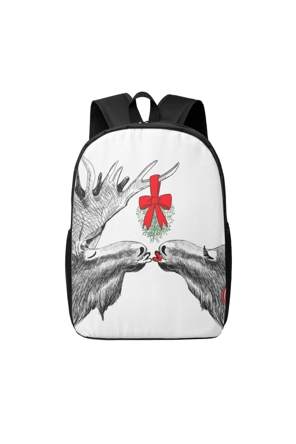 Moose Kissing Under Mistletoe print Travel Backpack, Large Computer Backpack for Men Women, College School Rucksack Book Bag
