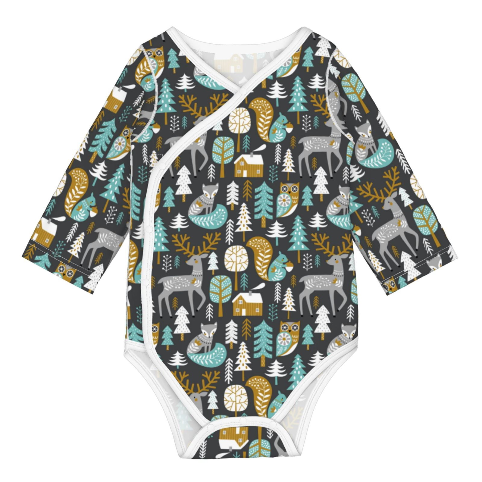 Xecao Moose Squirrel owls tree Print Baby unisex-baby Cotton Long-sleeve Bodysuits-6 Months