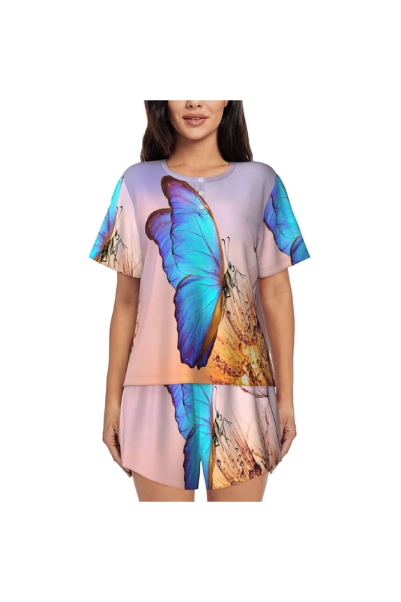 Morpho butterfly and dandelion Print Swimsuit for Women, Summer-Ready, Sporty Style, Quick-Dry Fabric, Available in Many Sizes & Colors-Small