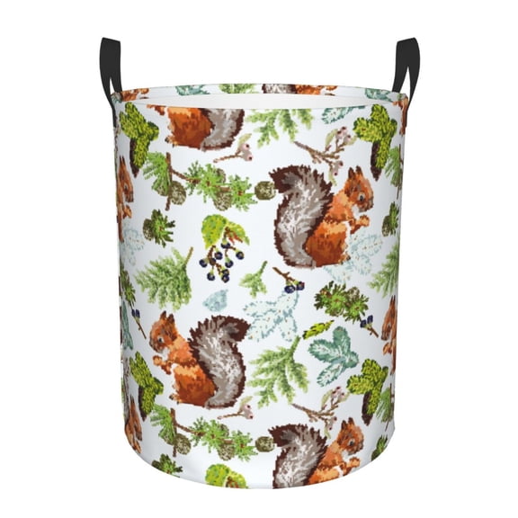 Xecao Mosaic Forest Squirrel Print Laundry Basket,Laundry Hamper Designed for Storage Dirty Clothes Hamper,Collapsible Laundry Baskets-Medium