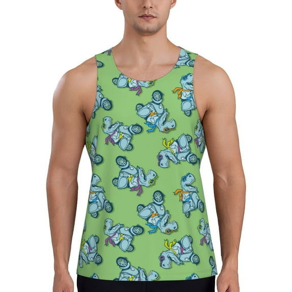 Xecao Motorcycle Riding Dinosaur Men's Tank Top Workout Quick Dry Sleeveless Gym Jogging Muscle Shirts Summer Swim Beach Tops