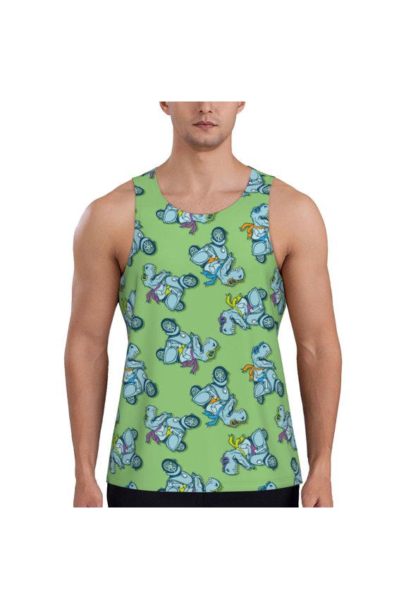 Motorcycle Riding Dinosaur Men's Tank Top Workout Quick Dry Sleeveless Gym Jogging Muscle Shirts Summer Swim Beach Tops