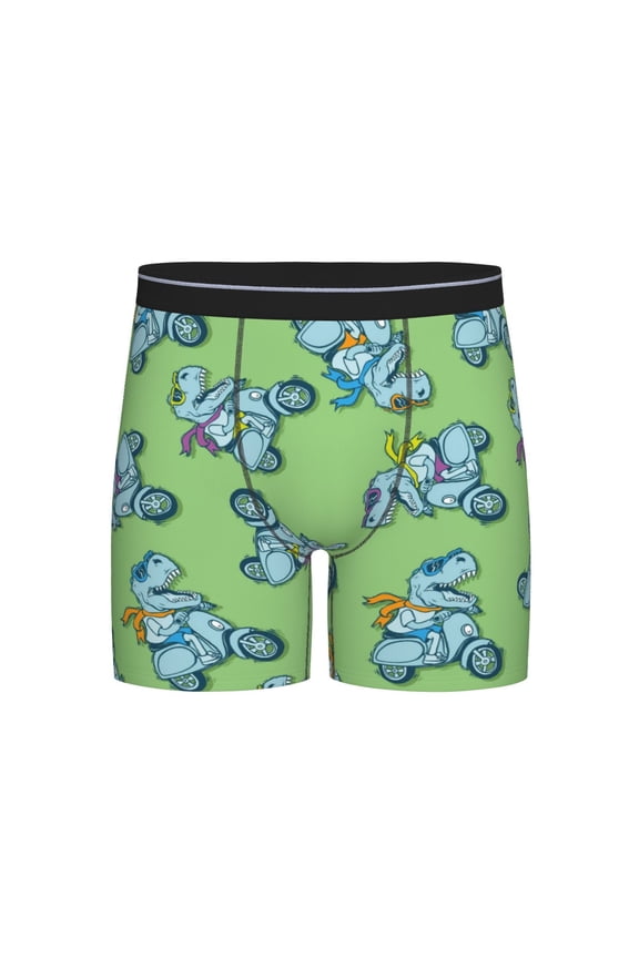 Motorcycle Riding Dinosaur Print Boxer Briefs for Men's Stretch Moisture-Wicking Underwear, Mid-Rise Classics breathable fabric