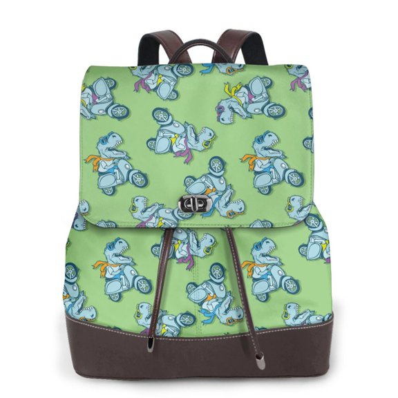 Xecao Motorcycle Riding Dinosaur Print Large Backpack Soft Leather for Women Travel with Compartment, Adjustable Convertible Strap