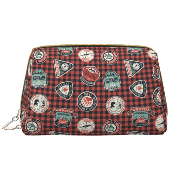 Xecao Mountain Adventure Badges Print Fashion Makeup PVC Bag Large Capacity Travel Cosmetic Bag for Women Organizer Toiletry Clutch