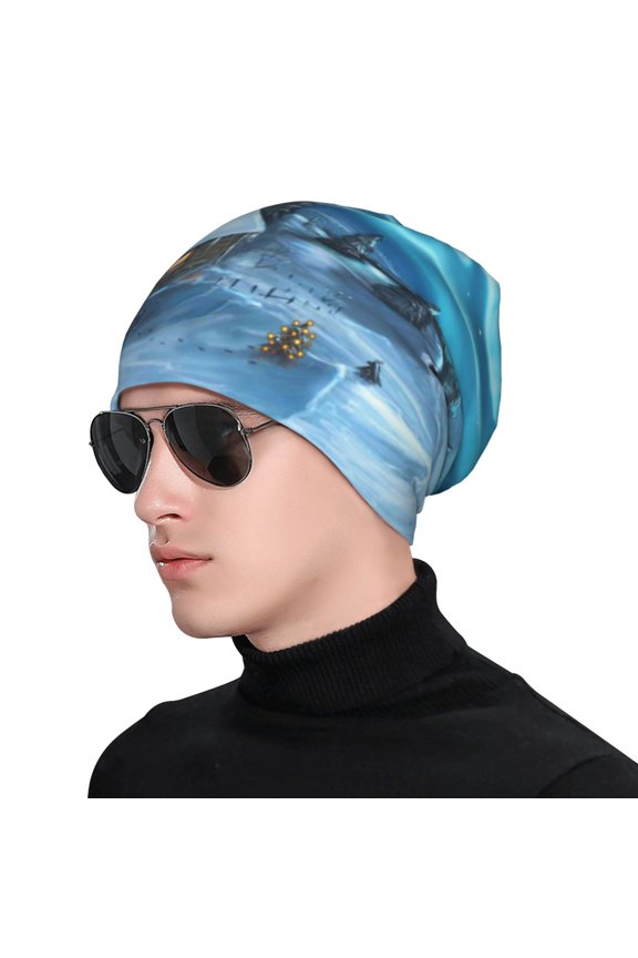 Mountain Cottage In Snow Print Beanie Knitted Hat for Men Women, Winter Fashion Knit Cuffed Caps Unisex