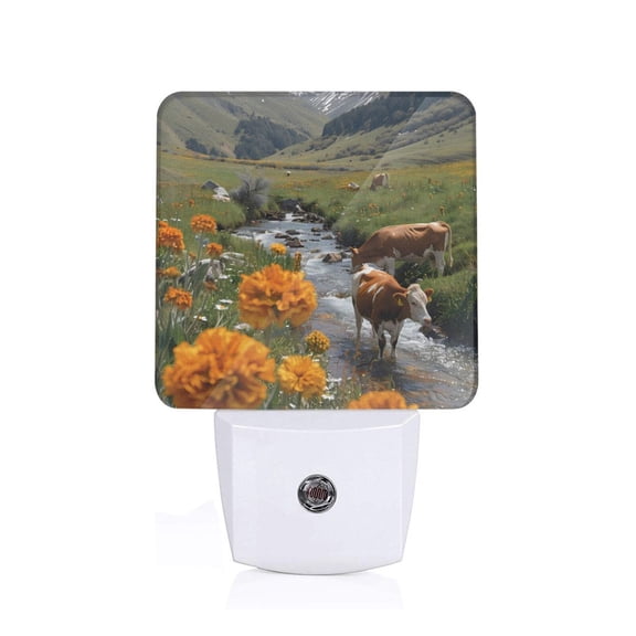 Xecao Mountain Cows Flower Stream for Night Light - a Wall-mounted LED Fixture with A Dusk-to-dawn Sensor, Ideal for Bedrooms, Bathrooms, Hallways, and Kitchens-US
