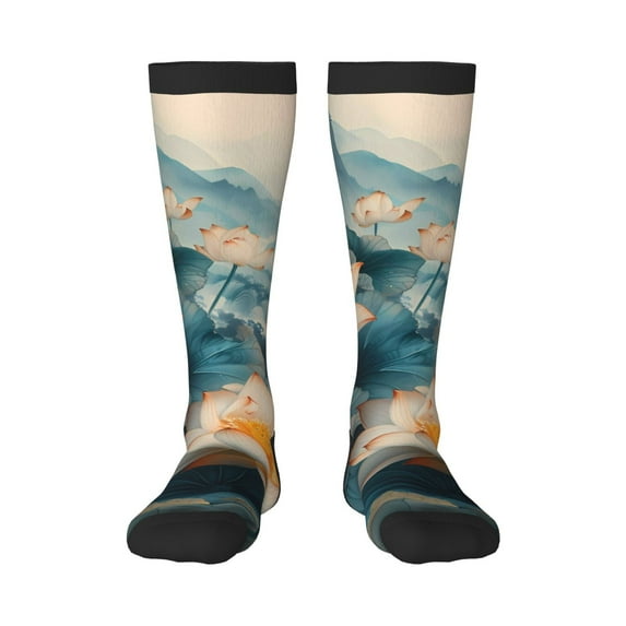 Xecao Mountain Lotus Serenity Print Compression Socks for Both Men And Women for Running, Travel, Flight, Nurse