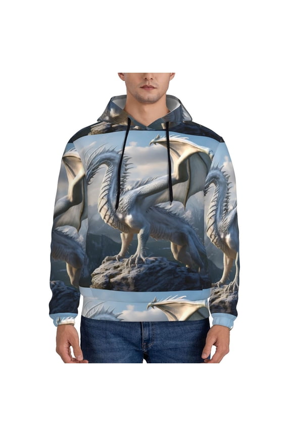 Mountain White Dragon Pattern Men's Adult Pullover Hoodie,Hooded Sweatshirt-4X-Large