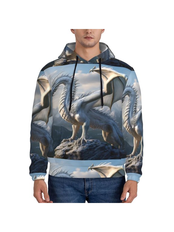 Mountain White Dragon Pattern Men's Adult Pullover Hoodie,Hooded Sweatshirt-Small