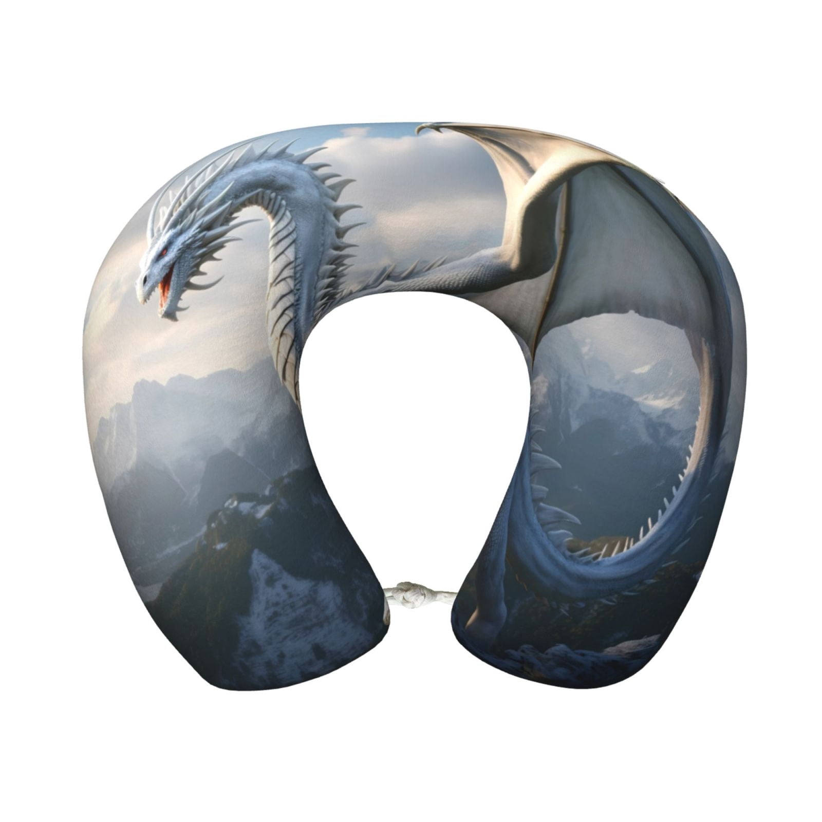 Xecao Mountain White Dragon Print Memory Foam Cervical Neck Pillow Versatile U-Shaped Pillows for Home,Office,Camping,Travelling,Soft Washable Cover