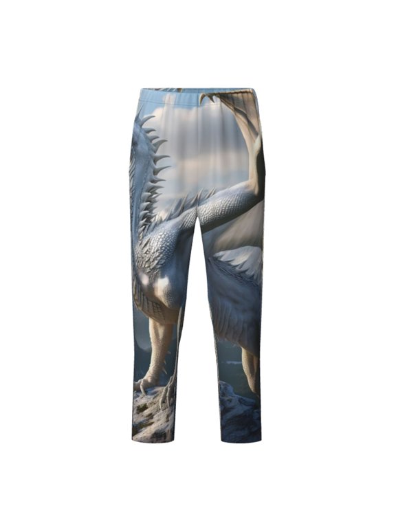 Mountain White Dragon Print Teenagers' Pajama Pants Long Sleep Pants Soft Elastic Waist Pajama Bottoms Elastic waist with 2 Pockets 5-16 Years-Small