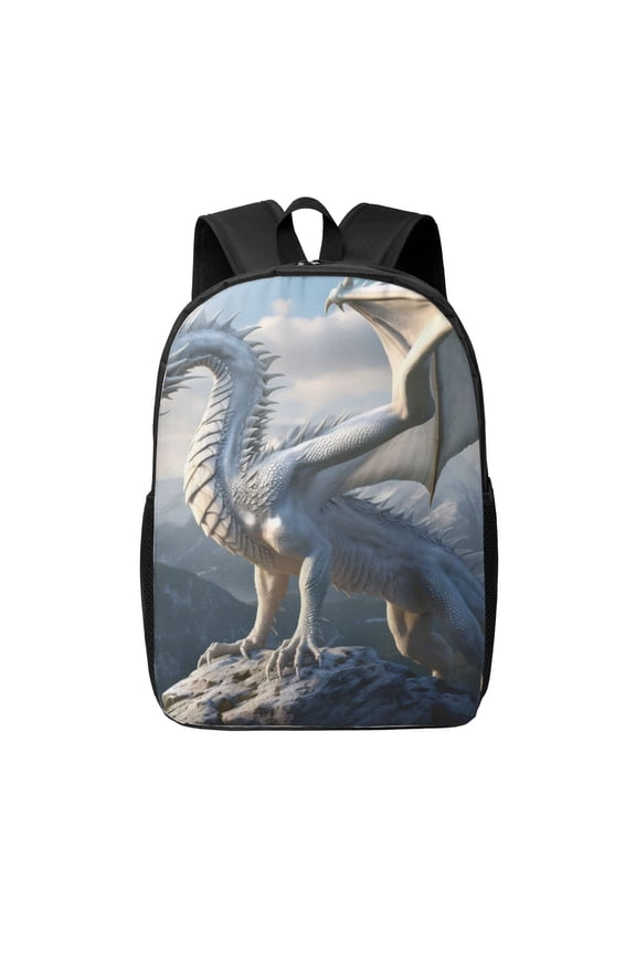 Mountain White Dragon print Travel Backpack, Large Computer Backpack for Men Women, College School Rucksack Book Bag
