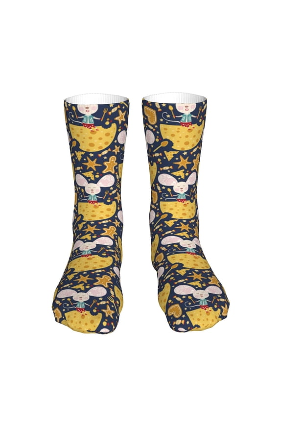 Mouse Cheese Print Fashion No Heel Casual Crew Socks Cushioned Breathable for Men Women - Moisture wicking,Not easy to fade Suitable for daily