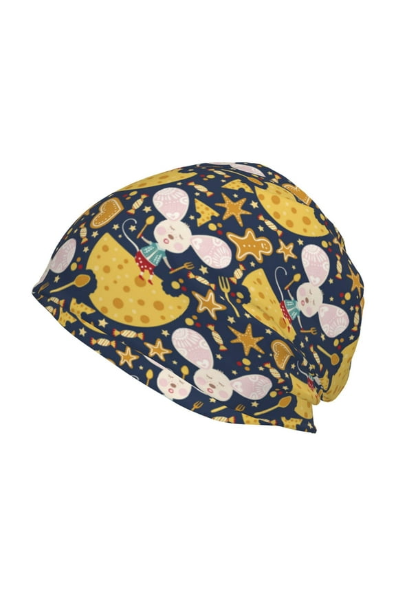 Mouse Cheese Print Knit Hat,Winter Beanie for Men Women, Beanie Soft Warm Ski Stocking Cuffed Cap